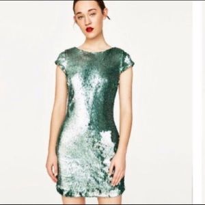 Zara green sequin dress M